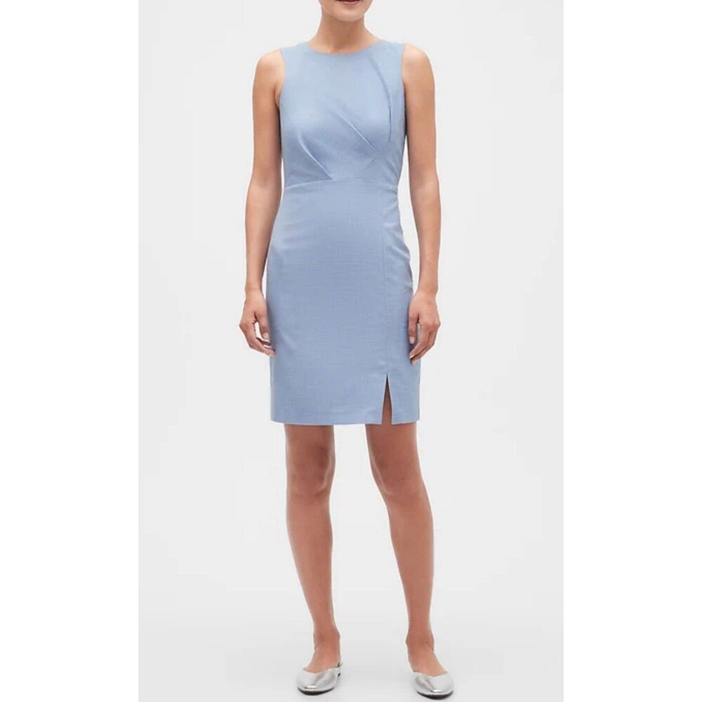 Banana Republic Chambray Sheath Dress Sleeveless Round Neck Light Blue-12